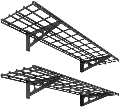 FLEXIMOUNTS 2-Pack 1x4ft 12-inch-by-48-inch Wall Shelf Garage Storage Rack Wall Mounted Floating Shelves, Black, Classic Series