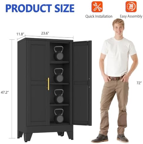 GAIOUS 47.2'' Tall Metal Garage Storage Cabinet,File Cabinet with Door and Adjustable Shelves, Outdoor Steel Tool Cabinet for Home,Office,Warehouse,Garage,Balck