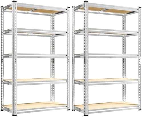 REIBII Storage Shelves 2020LBS Garage Shelving 5 Tier Heavy Duty Shelving Adjustable Pantry Shelves for Garage Closet Kitchen Basement 28" W x 12" D x 59.8" H, 2 Pack