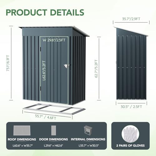 Breezz Vertical Outdoor Steel Storage Shed with Floor Frame, 5 x 3 ft