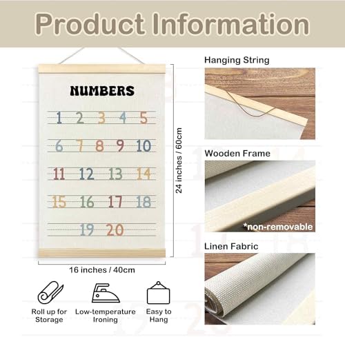 TLESKE Boho Classroom Numbers Chart 1-20 Poster Hanger Frame, Homeschool Hanging Wall Art Decor for Toddler Kids Room Nursery Playroom, Preschool Prek Learning Educational Poster Print Banner, 12x16