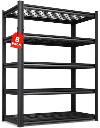 Set of 5-71"H Garage Shelving-3000LBS 5 Tier Storage Shelves,Adjustable Heavy Duty Metal Shelving Unit and Storage Large Wire Rack,Utility Steel Shelf For Shop Warehouse Industrial Pantry 71"x35"x16"
