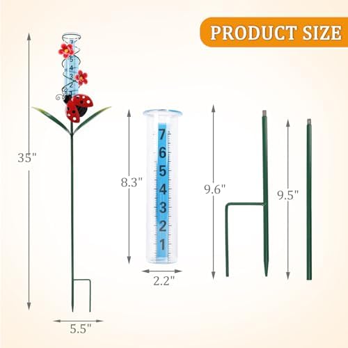 Rain Gauge Outdoor, Ladybug Rain Gauges for Yard Patio Lawn Decor
