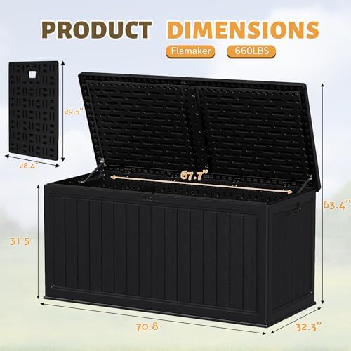 Flamaker Resin Deck Box 270 Gallon, XXL Waterproof Storage Box with Divider