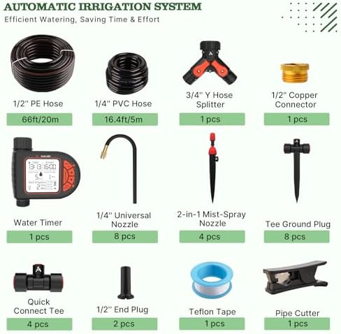Anleolife 82.4FT Automatic Drip Irrigation System Kit with Water Timer