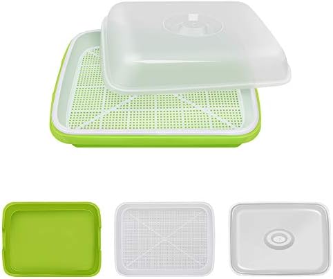 SUNPRO 2-Pack Seed Sprouter Tray with Humidity Lid, BPA Free Food Grade Soil-Free Sprouting Kit, Large Capacity Wheatgrass Grower & Microgreens Germination Station for Beans, Peas, Cat Grass (Green)