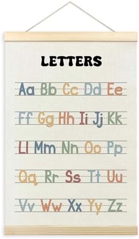 TLESKE Boho Classroom Alphabet ABC Chart Poster Hanger Frame, Homeschool Hanging Wall Art Decor for Toddler Kids Room Nursery Playroom, Preschool Prek Learning Educational Poster Print Banner, 16x24