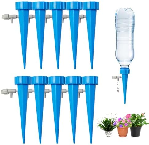 10 Pack Self Watering Spikes for Plant,Indoor & Outdoor Automatic Plants Waterer,Plug-in Device with Adjustable Valve Switch, Self Watering Planter Insert (10 Blue)