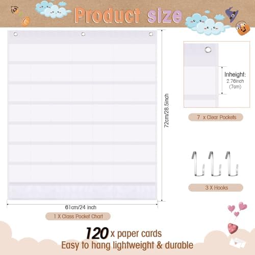 Sinload Classroom Calendar Pocket Chart White, Rustic