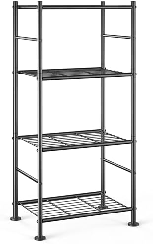 Sakugi Storage Shelves - 4 Tier Shelf Organizer, Sturdy Metal Garage Shelving with Adjustable Leveling Feet, Space-Saving Shelves Organizer for Pantry, Laundry, Kitchen (18" x 12" x 44", Black)