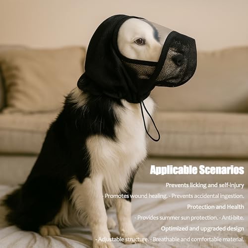Foxtail Dog Mask with Clear Window Veterinarian Recommended Outdoor Protective Face MaskAgainst Foxtails, Insects and Rocks Breathable, Lightweight, Adjustable Drawstring Multiple(Black,S)