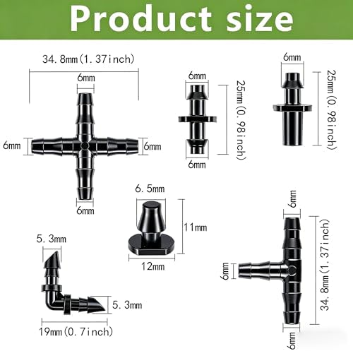 Dianrui 220 PCS Drip Irrigation Kit, Drip Irrigation Parts 1/4'' Tubing Fittings Kit for Garden Lawn Flower Sprinkler Systems-End Plug/ 4-Way Connector/Single barbs/Straight Barbs/Oblique Barbed Tees