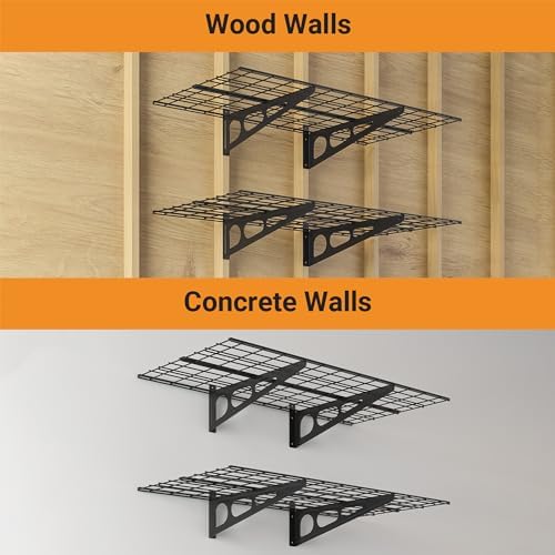 Garage Shelving, 2-Pack 2x4 ft Garage Wall Shelving, 600 lbs, Black