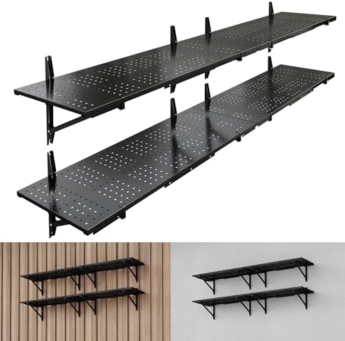 FLEXIMOUNTS 2-Pack 1x6ft Perforated Garage Wall Shelving, 1400lbs, Black