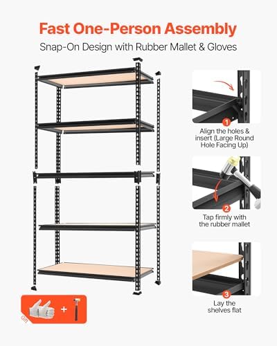 VEVOR Storage Shelves, 5-Tier Adjustable, 2000 lbs Capacity, Heavy Duty Garage Storage Shelving Unit, Metal Utility Rack Shelf, for Garage Warehouse Basement Kitchen, 36.34" W x 18.07" D x 71.38" H