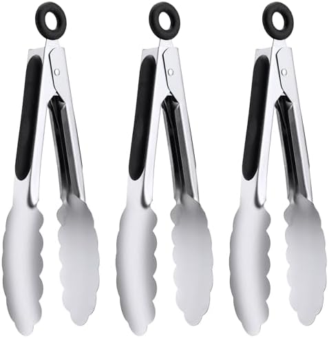 7-Inch Stainless Steel Kitchen Tongs Set, for Cooking Serving (7", 3PCS)
