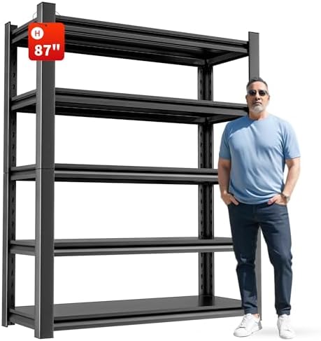 OLLRRACT 5-Tier Heavy Duty Steel Garage Shelving Unit, Adjustable Metal Utility Shelves, Industrial Storage Rack for Garage, Warehouse, and Storage Solutions 24" D x48 W x87 H