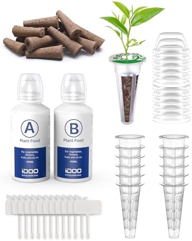 iDOO Seed Pods kit for Hydroponics System, with 12 Growth Sponges, 12 Grow Baskets, 12 Pod Labels, 12 Grow Domes, 2 Plant Food, Compatible with All Brands of Hydroponics Supplies