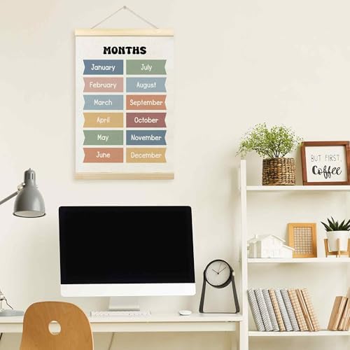 TLESKE Boho Classroom Months of the Year Poster Hanger Frame, Homeschool Hanging Wall Art Decor for Toddler Kids Room Nursery Playroom, Preschool Prek Learning Educational Poster Print Banner, 16x24