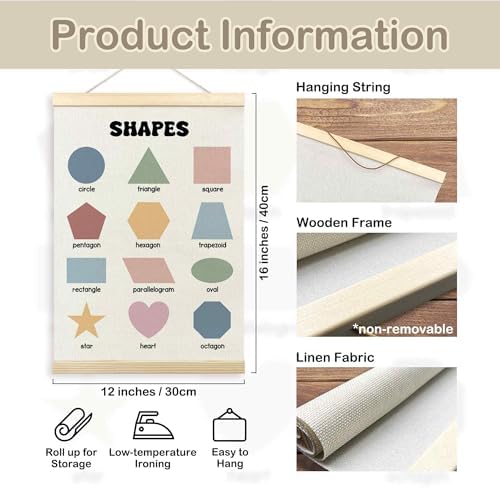 TLESKE Shapes Directions Chart Poster Hanger Frame for Toddler Kid Classroom Set of 2, Homeschool Hanging Wall Art Decor for Nursery Playroom, Preschool Prek Learning Educational Poster, 12x16