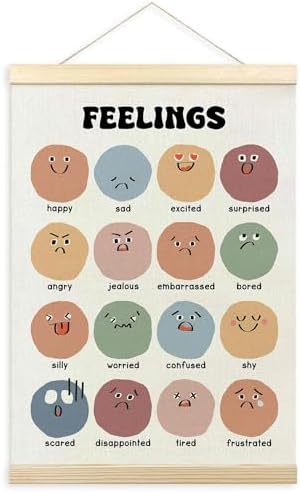 TLESKE Boho Classroom Feelings Emotions Chart Poster Hanger Frame for Toddlers Kids, Homeschool Hanging Wall Art Room Decor for Nursery Playroom, Preschool Prek Learning Educational Poster, 12x16