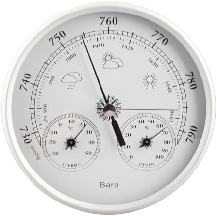 3 in 1 Accurate Weather Monitor Barometer Hygrometer Thermometer for All Seasons Indoor Outdoor Silver White Aluminum 5.12 Inch for Home Office Garden