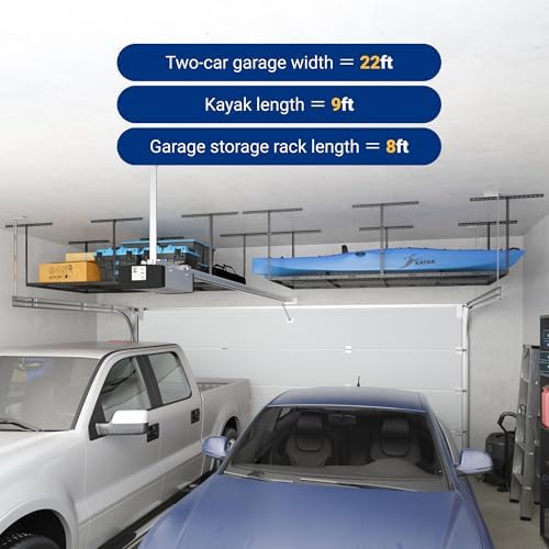 FLEXIMOUNTS 4x8 Overhead Garage Ceiling Storage Rack Adjustable, Hammertone