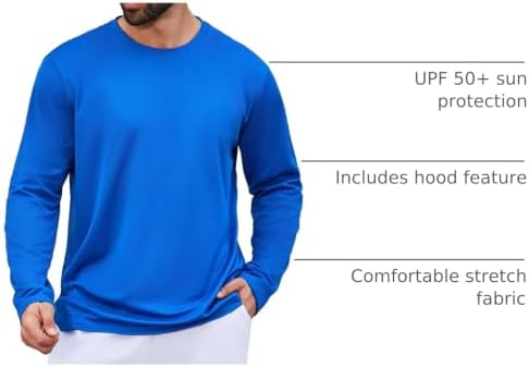 LeeHanTon Men's Sun Shirts Sun Protection Hoodie Shirt UPF 50+ Long Sleeve Work Athletic Shirt with Hooded for Fishing Hiking