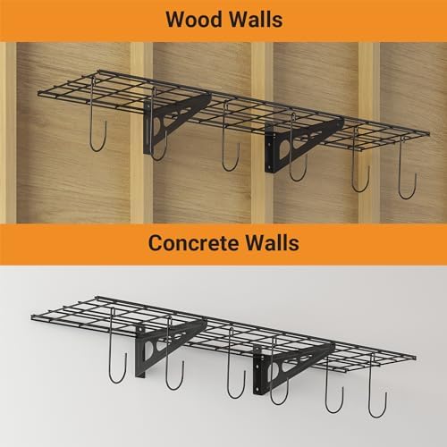 1-Pack 1x4 ft Garage Shelving with 6 Bike Hooks, 150lbs Load, Black