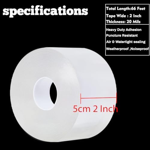 Transparent Window Weather Sealing Tape 2 Inch x 16.5 FT Weather Stripping Residue-Free Clear Window Insulation Tape for Doors Windows and Shower Glass Gaps (2 in * 16.5 FT)