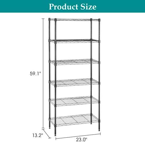 PayLessHere | 6-Tier Wire Shelf | 23"x13"x59" | Black | Adjustable Racks | Heavy-Duty Storage Shelves, Holds Upto 1500 lbs | Rust-Resistant, No-Tool Assembly | for Home, Garage Shelving