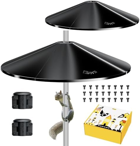 iBorn Squirrel Baffle for Bird Feeder Pole, 19.6” Oversized Baffle, Squirrel Defender, Bird Feeder for Outdoors Protector, Polycarbonate(PC), Pack of 2, Black
