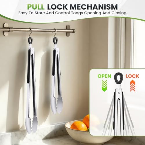 7/9/12 Inch Kitchen Tongs Set, Stainless Steel Cooking Tongs (7"+9"+12")