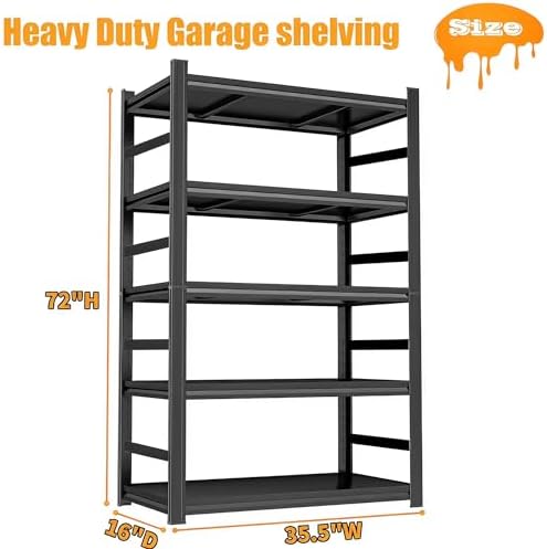 72" H|35.5" W All-Metal Garage Shelving Unit and Storage-Easy Assembly Shelves 5-Tier Rack|Heavy-Duty Adjustable Shelf|Steel Shelves for Industrial,Warehouse,Basement