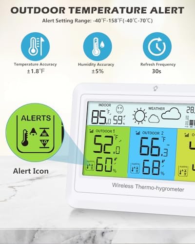 Indoor Outdoor Thermometer Wireless Weather Station 3 Sensors