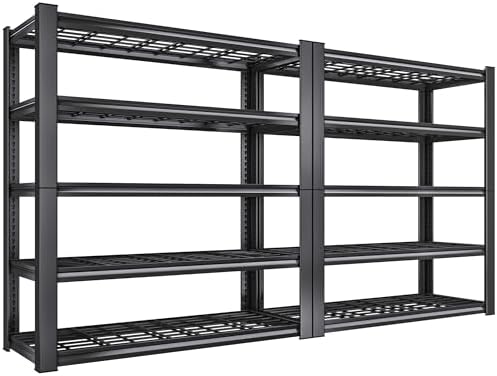 REIBII 2-Pack Commercial Heavy Duty Shelving, 3010 LBS Capacity per Shelf 72" H Industrial Storage Rack, 5-Tier Adjustable Boltless Rivet Metal Shelving Unit for Warehouse Garage Workshop Retail Store