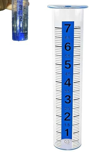 Rain Gauge Outdoor, Accurate Rain Measure Gauge with Luminous Blue Water for Night Reading, 7" Capacity Large Number Meter for Yard, Durable Plastic Water Collector for Garden, Farm