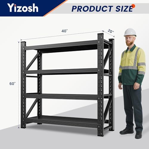Yizosh 40" W Metal Garage Storage Shelves,Heavy Duty Adjustable Steel Organization Shelving,Utility Rack Shelf,40" W x 20" D x 60" H for Basement,Warehouse,Industrial