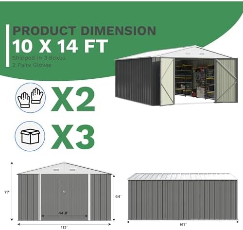 Patiowell 10x14 FT Outdoor Storage Shed, Grey