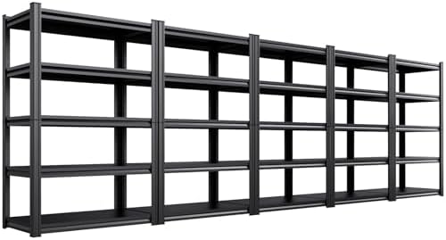 Set of 5 Garage Shelving Heavy Duty Storage Shelves, Metal Adjustable Shelving Unit, Utility Garage Organizer Shelf for Basement, Pantry, Kitchen, Warehouse, 20" D x 46" W x 71.2" H, Black