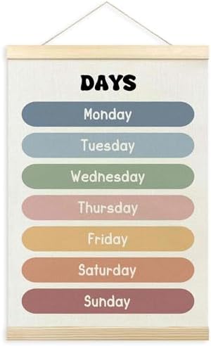 TLESKE Boho Classroom Days of the Week Poster Hanger Frame, Homeschool Hanging Wall Art Decor for Toddlers Kids Room Nursery Playroom, Preschool Prek Learning Educational Poster Print Banner, 12x16