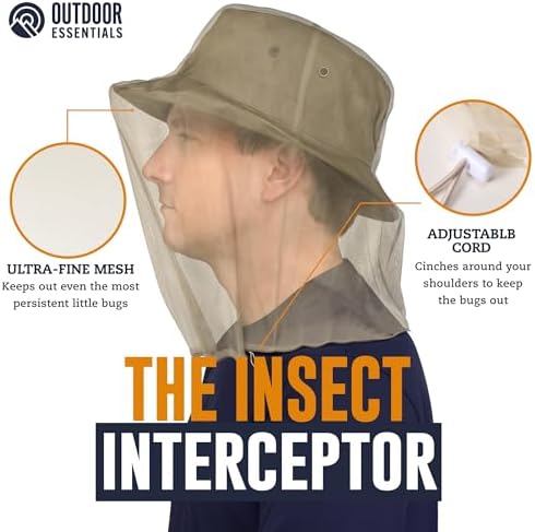 OutdoorEssentials Mosquito Head Net Mesh Face Cover – Bug Face Netting for Men & Women, Black Fly & Gnat Protection - Beige, 1 Piece