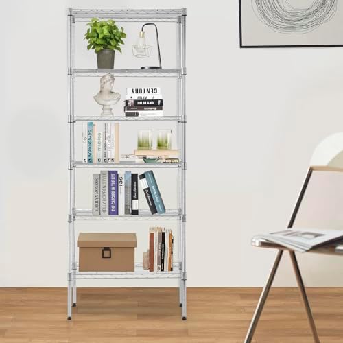 PayLessHere | 6-Tier Wire Shelf | 23"x13"x59" | Chrome | Adjustable Racks | Heavy-Duty Storage Shelves, Holds Upto 1500 lbs | Rust-Resistant, No-Tool Assembly | for Home, Garage Shelving