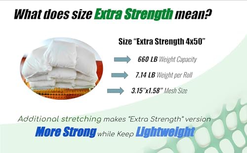 PotatoLife 4'x50' Plastic Mesh Fence Extra Strength with Zip Ties, Green