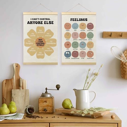 TLESKE Mental Health Feelings Emotions Chart Poster Hanger Frame for Toddler Kid Classroom Set of 2, Homeschool Wall Art Decor for Nursery Playroom, Preschool Prek Learning Educational Poster, 16x24
