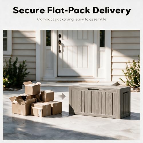 92 Gal Deck Box,Waterproof Resin Outdoor Storage Gas Lift,Lockable Grey