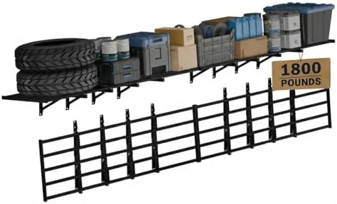 FLEXIMOUNTS Fold-Down 4-Pack 2x6ft Garage Wall Shelving, 1800lbs Load,Black