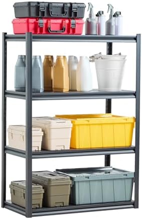 VEVOR Storage Shelves, 2400 lbs, 4 Tier Garage Storage Shelving, 20" D x 40" W x 57" H Adjustable Metal Shelves for Garage Shelves Utility Rack Shelf, Ideal for Kitchen, Warehouse, Basement, Black