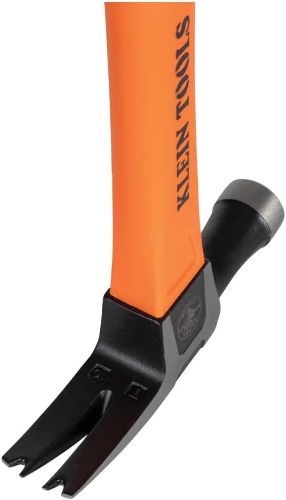Klein Tools H80718 Straight-Claw Hammer with Smooth Head, 18-Ounce, Fiberglass Non-Slip Shock Absorbing Grip Handle with Tether Hole, 15-Inch