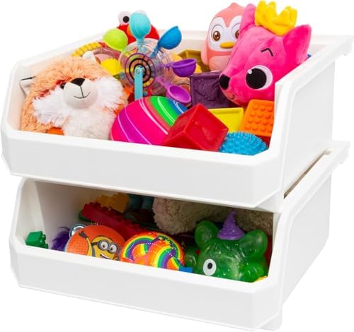 ReadySpace Extra Large Stackable Plastic Storage Bins, 4-Pack, White
